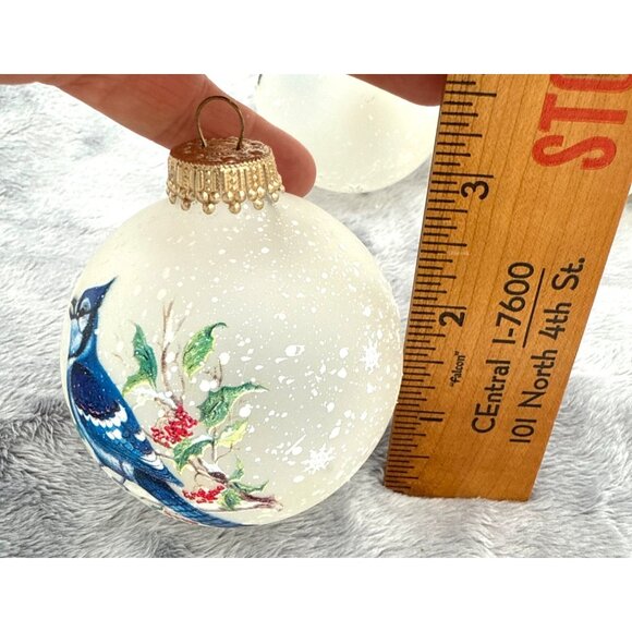 Vintage Krebs 4 Frosted Glass Christmas Ornaments With Cardinals & Blue Jays - Picture 8 of 8